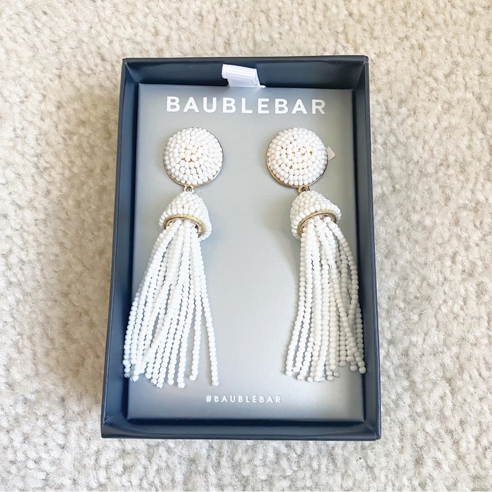 BaubleBar White Beaded Tassel Earrings